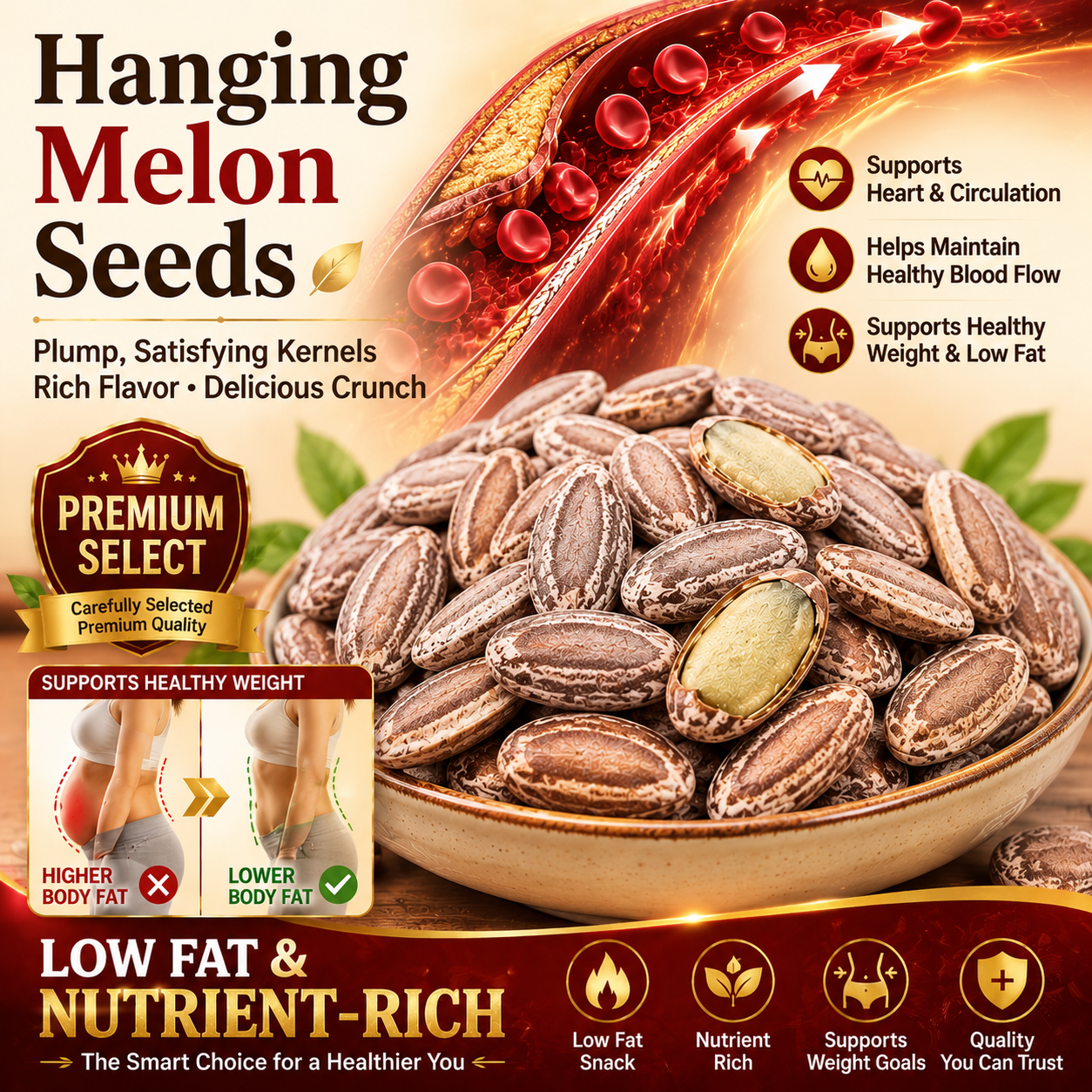 💯🌿 Snack smarter, feel lighter! 🥇✨ Fiber-rich Hanging Melon Seeds help support healthy blood sugar, weight management & comfortable circulation-XA